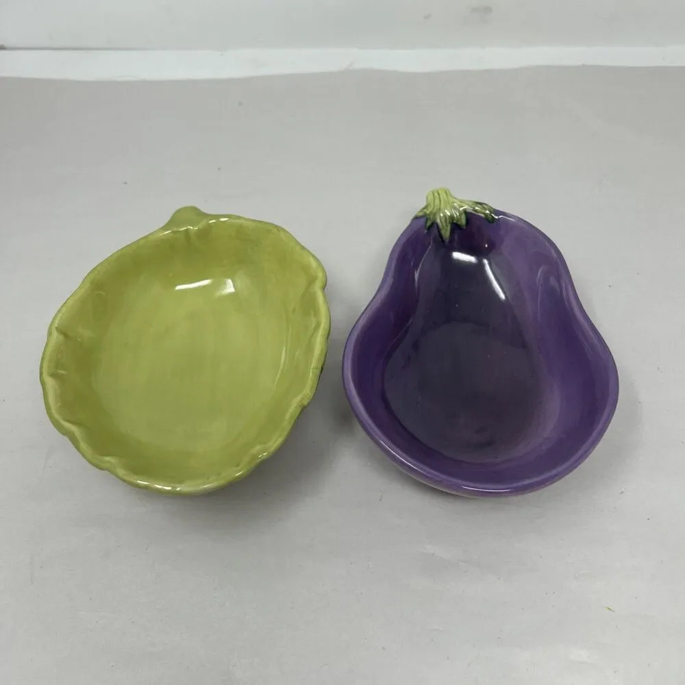 Pottery Barn Garden Pasta Bowls Vegetables Eggplant Tomato Onion Avocado 4pc